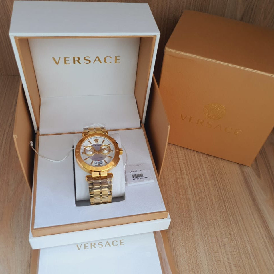  Shop Authentic Versace V Racer Chronograph White Dial Gold Steel Strap Watch for Men - VBR060017 - Luxxuri