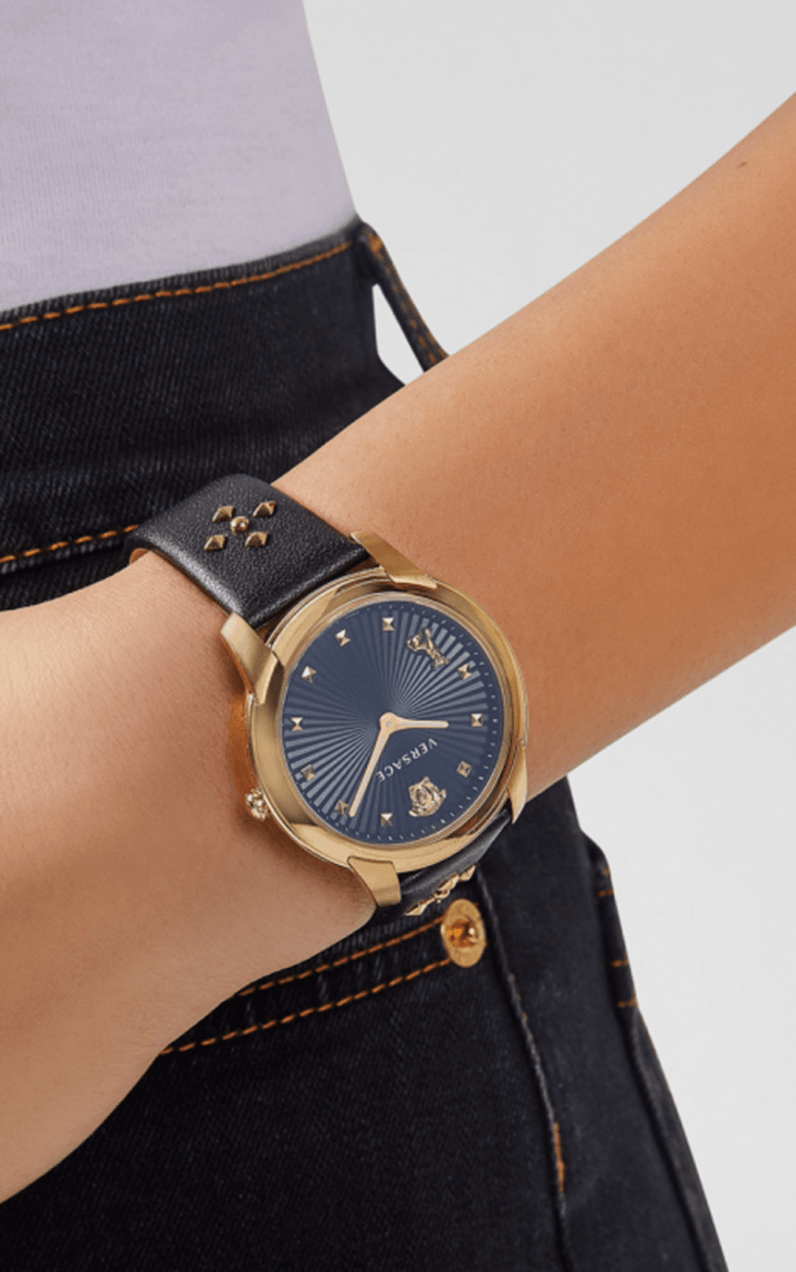  Shop Authentic Versace Audrey Quartz Black Dial Black Leather Strap Watch for Women - VELR00319 - Luxxuri