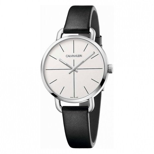  Shop Authentic Calvin Klein Evan White Dial Black Leather Strap Watch for Women - K7B231CY - Luxxuri
