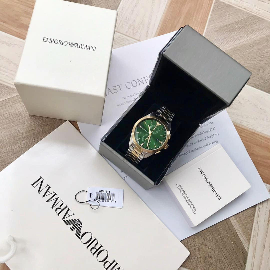  Shop Authentic Emporio Armani Claudio Chronograph Green Dial Two Tone Steel Strap Watch For Women - AR11511 - Luxxuri
