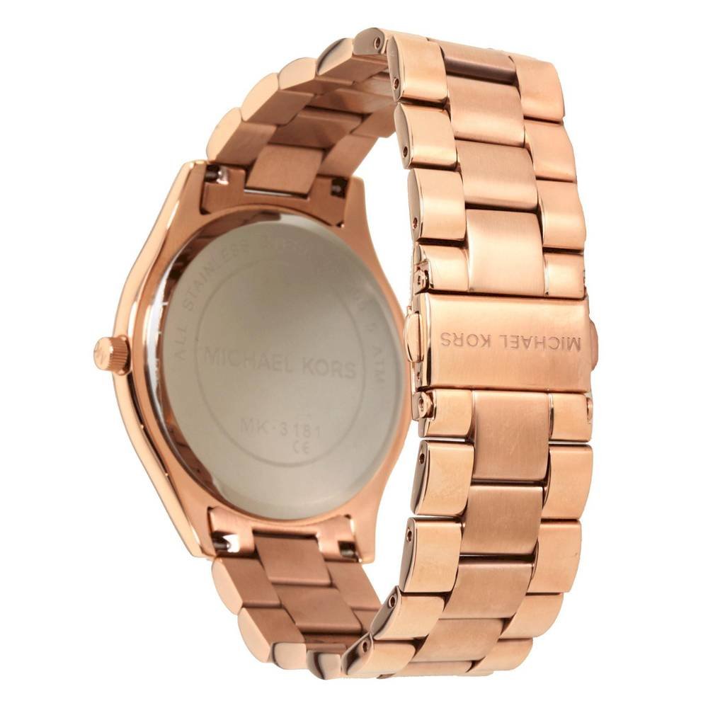 Shop Authentic Michael Kors Slim Runway Brown Dial Rose Gold Stainless Steel Strap Watch for Women - MK3181 - Luxxuri