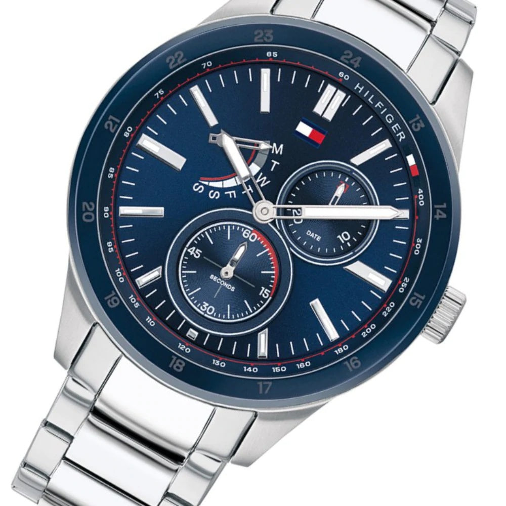  Shop Authentic Tommy Hilfiger Austin Blue Dial Silver Steel Strap Watch for Men - 1791640 - Luxxuri