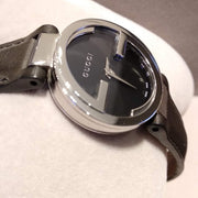  Shop Authentic Gucci G Interlocking Black Dial Black Leather Strap Watch For Women - YA133501 - Luxxuri