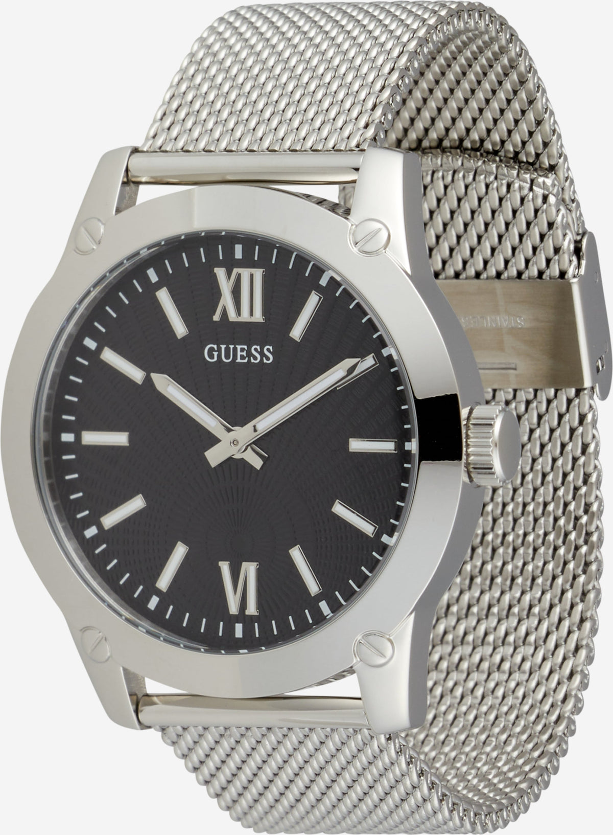  Shop Authentic Guess Analog Black Dial Silver Mesh Bracelet Watch for Men - W1263G1 - Luxxuri