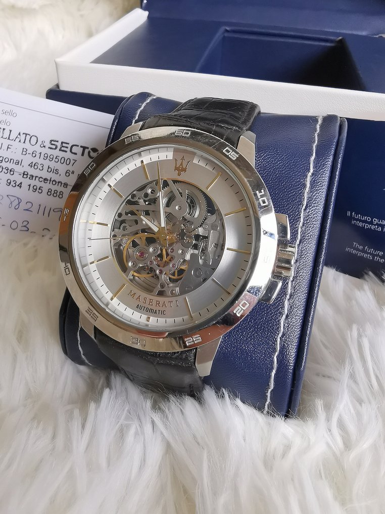  Shop Authentic Maserati Ingegno Automatic Black Skeleton Dial Black Leather Strap Watch For Men - R8821119002 - Luxxuri