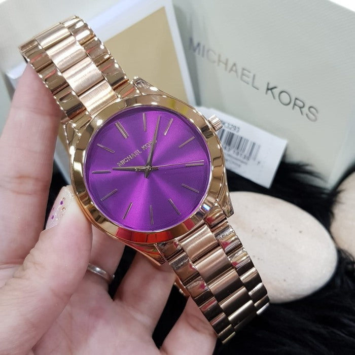  Shop Authentic Michael Kors Slim Runway Purple Dial Rose Gold Steel Strap Watch for Women - MK3293 - Luxxuri