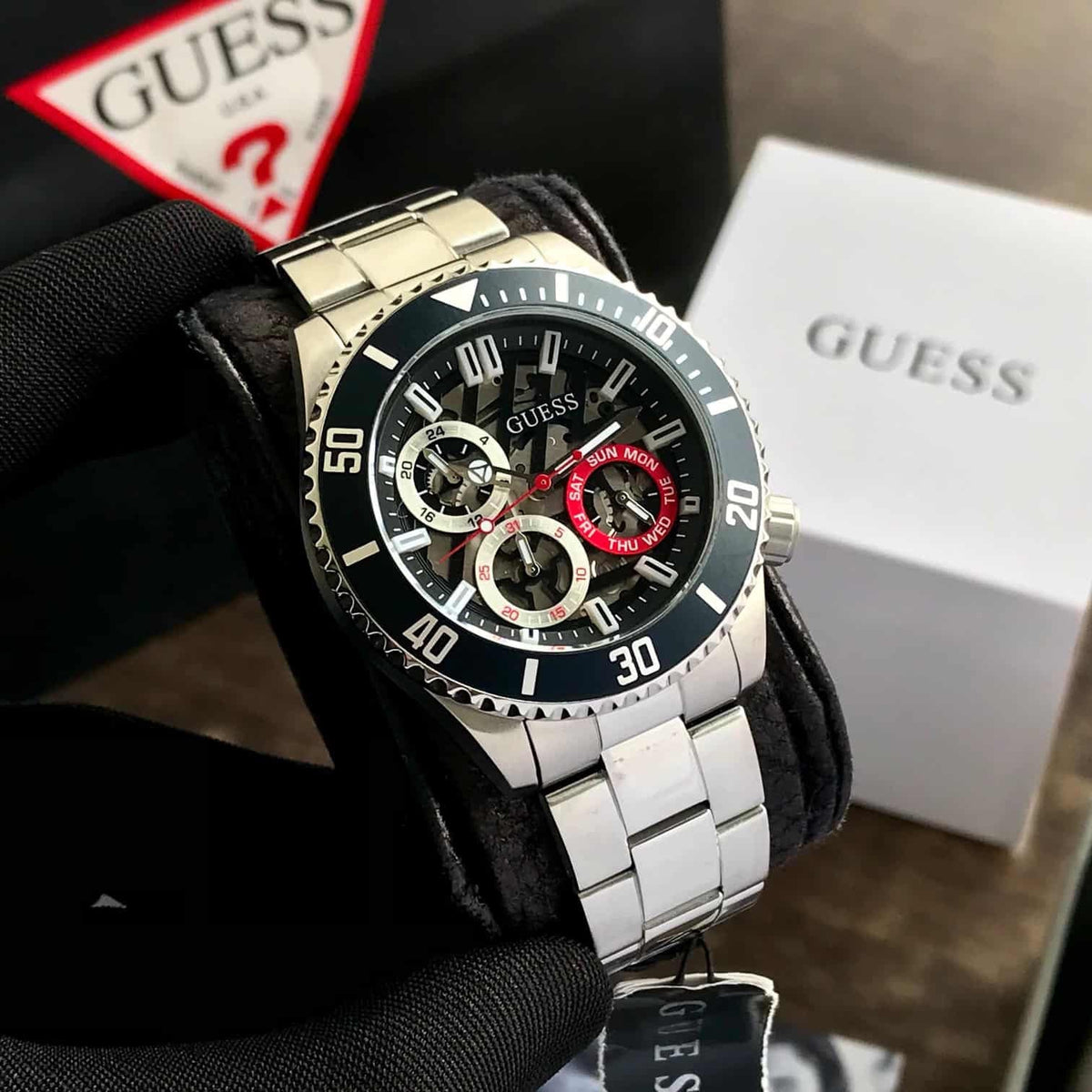  Shop Authentic Guess Axle Multifunction Black Dial Silver Steel Strap Watch For Men - GW0488G1 - Luxxuri