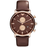  Shop Authentic Emporio Armani Classic Chronograph Brown Dial Brown Leather Strap Watch For Men - AR0387 - Luxxuri