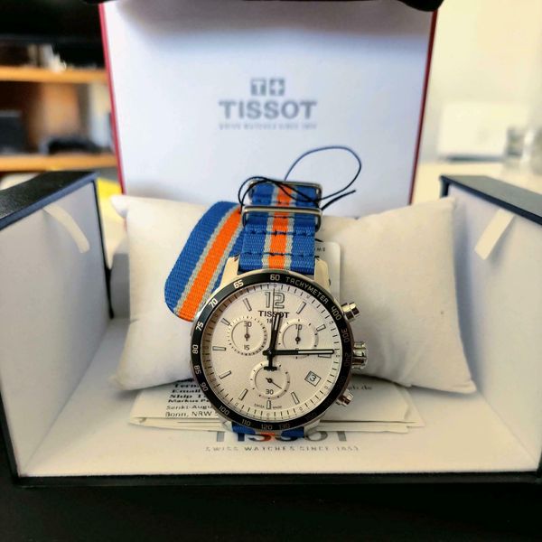  Shop Authentic Tissot Quickster Chronograph NBA New York Kicks White Dial Multicolored Nato Strap Watch For Men - T095.417.17.037.06 - Luxxuri