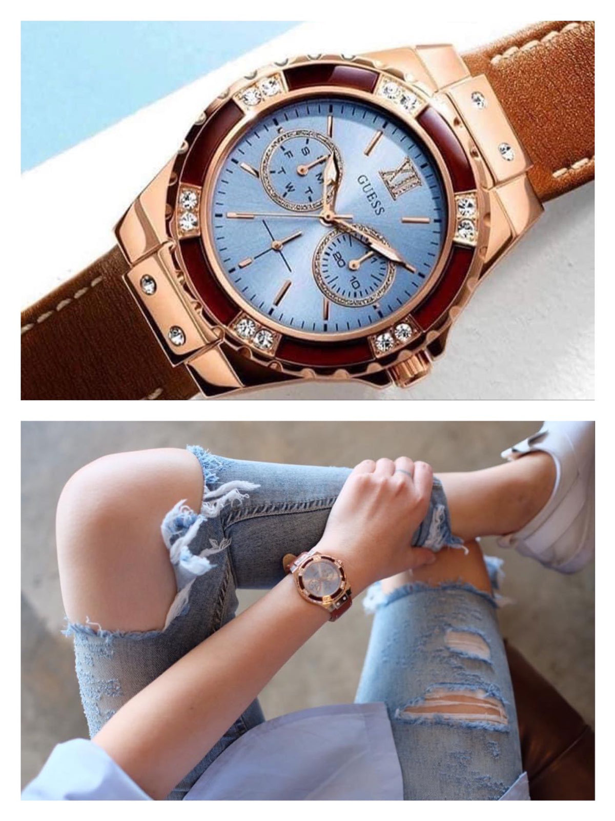 Shop Authentic Guess Limelight Quartz White Dial Brown Leather Strap Watch For Women - W0775L7 - Luxxuri