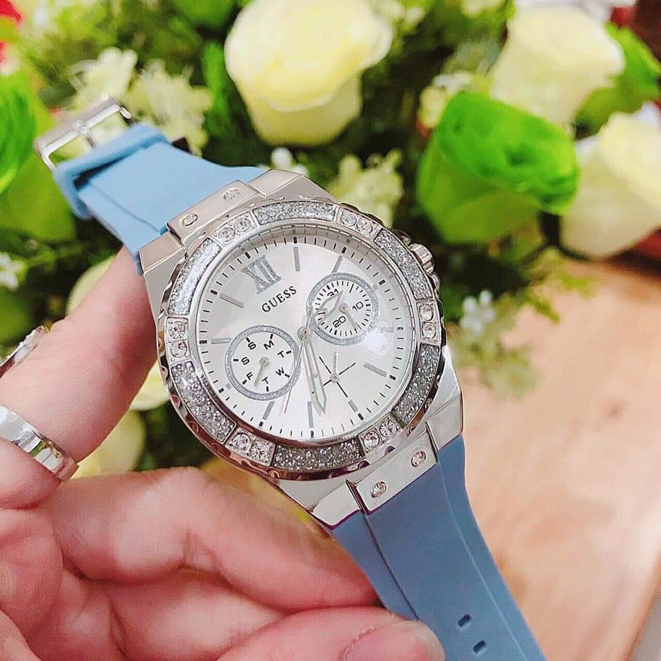  Shop Authentic Guess Limelight Crystals White Dial Blue Rubber Strap Watch for Women - W1053L5 - Luxxuri