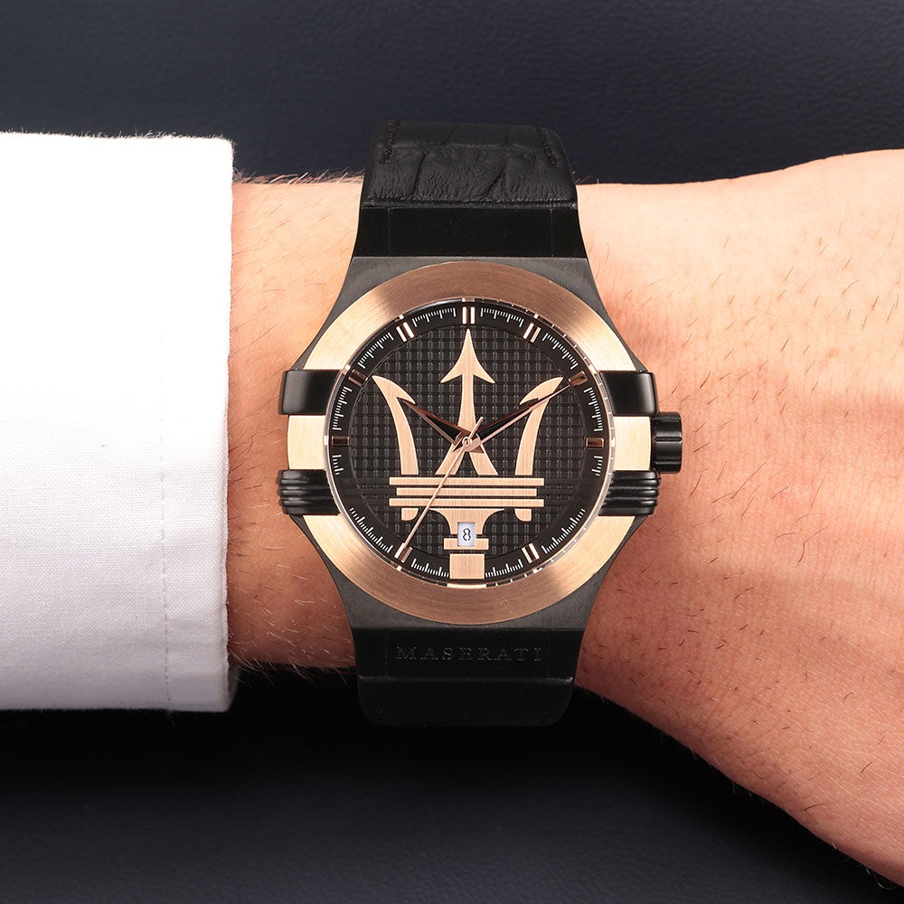  Shop Authentic Maserati Potenza Quartz Black Dial Black Leather Strap Watch For Men - R8851108032 - Luxxuri