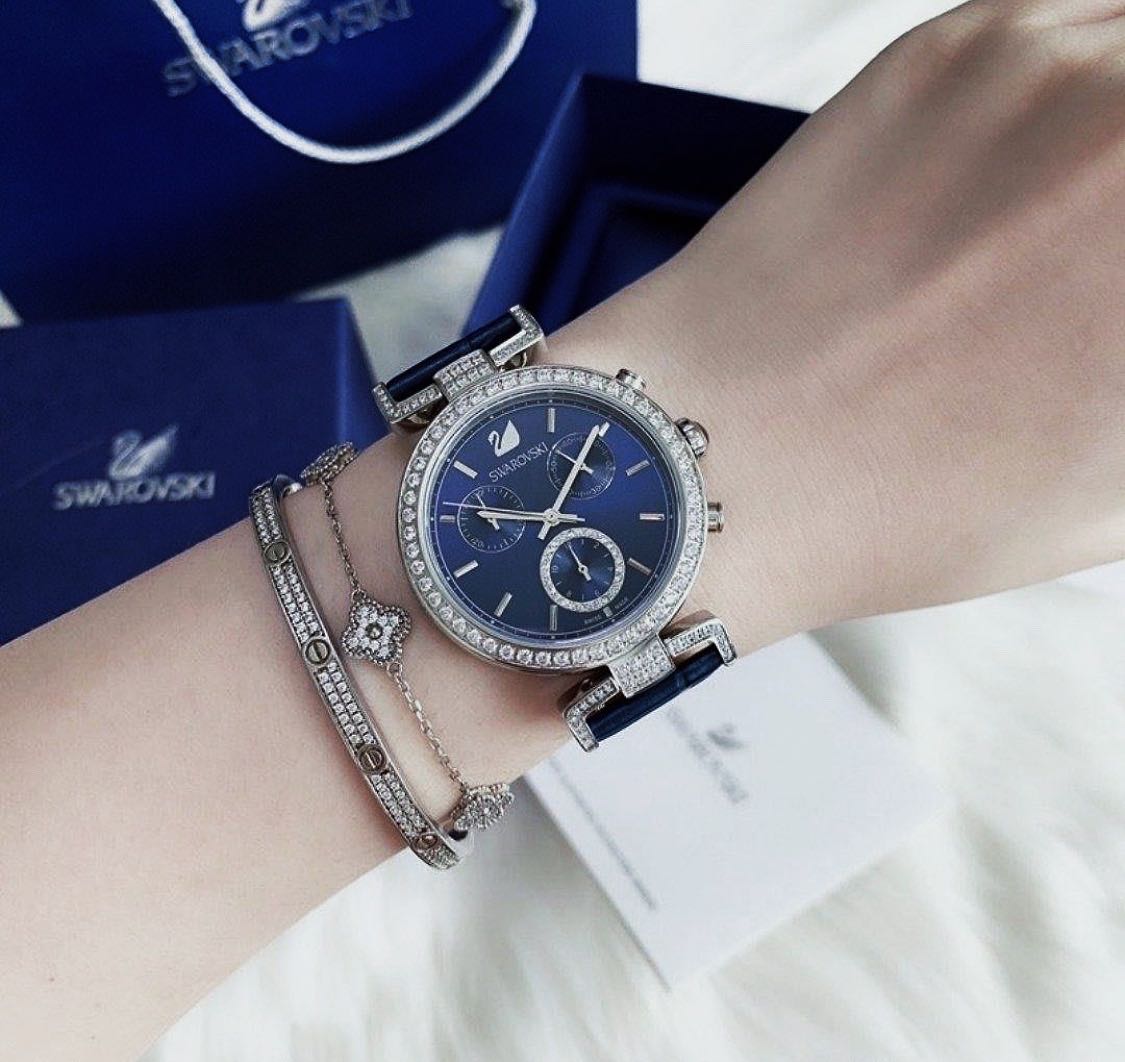  Shop Authentic Swarovski Era Journey Blue Dial Blue Leather Strap Watch for Women - 5479239 - Luxxuri