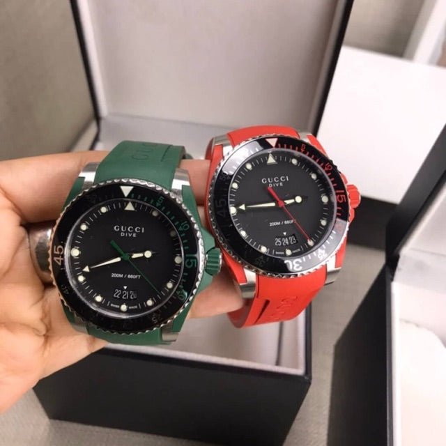  Shop Authentic Gucci Dive Black Dial Green Rubber Strap Watch For Men - YA136310 - Luxxuri