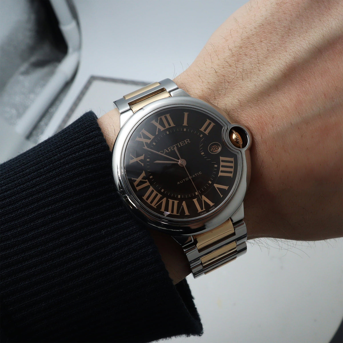  Shop Authentic Cartier Ballon Bleu de Cartier Brown Dial Two Tone Steel Strap Watch for Men - W6920032 - Luxxuri