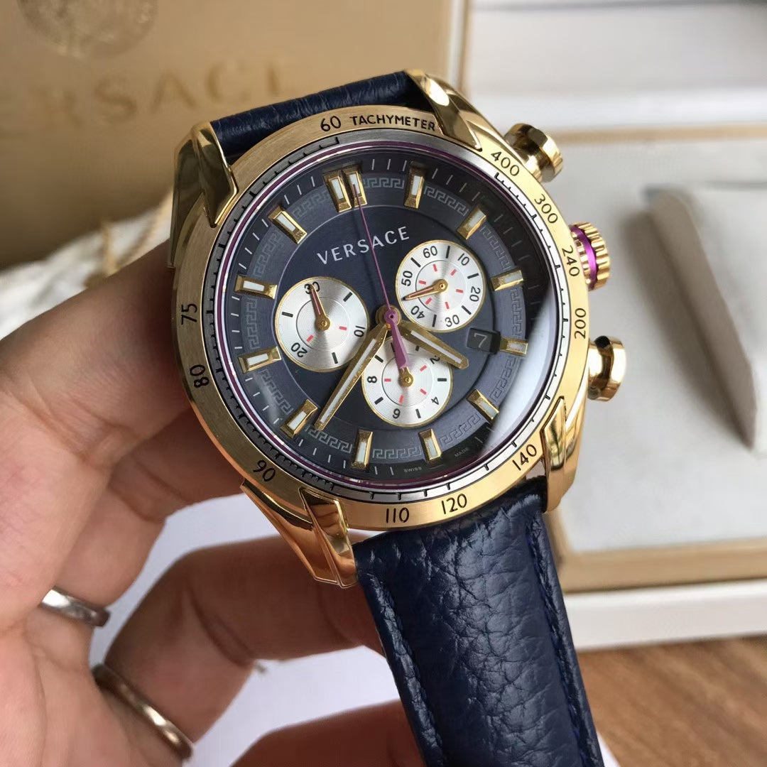  Shop Authentic Versace V-Ray Blue Chronograph Blue Dial Blue Leather Strap Watch for Men - VDB030014 - Luxxuri