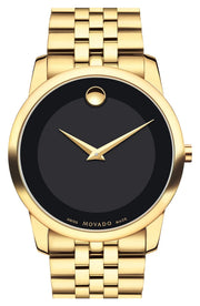  Shop Authentic Movado Museum Black Dial Gold Steel Strap Watch For Men - 606997 - Luxxuri