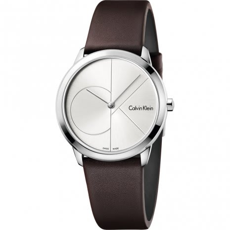  Shop Authentic Calvin Klein Minimal Silver Dial Brown Leather Strap Watch for Men - K3M221G6 - Luxxuri