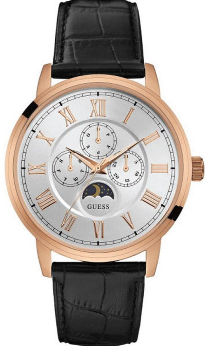  Shop Authentic Guess Delancy Quartz Silver Dial Black Leather Strap Watch For Men - W0870G2 - Luxxuri