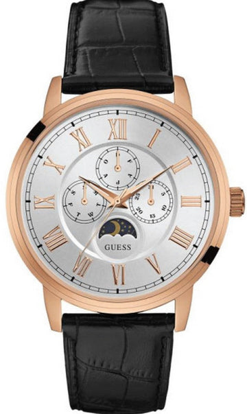  Shop Authentic Guess Delancy Quartz Silver Dial Black Leather Strap Watch For Men - W0870G2 - Luxxuri
