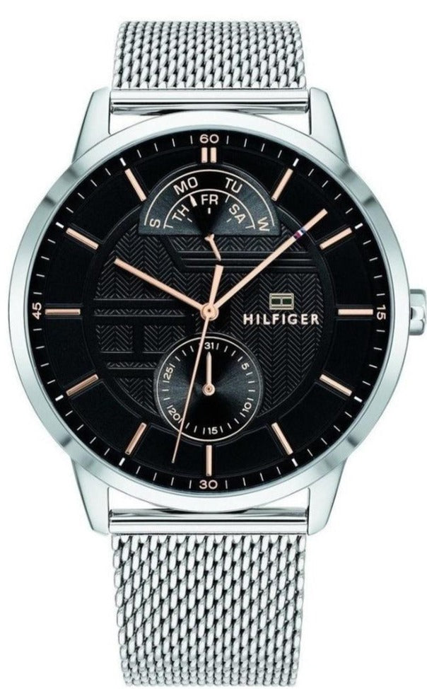  Shop Authentic Tommy Hilfiger Hunter Quartz Black Dial Silver Steel Strap Watch for Men - 1791610 - Luxxuri