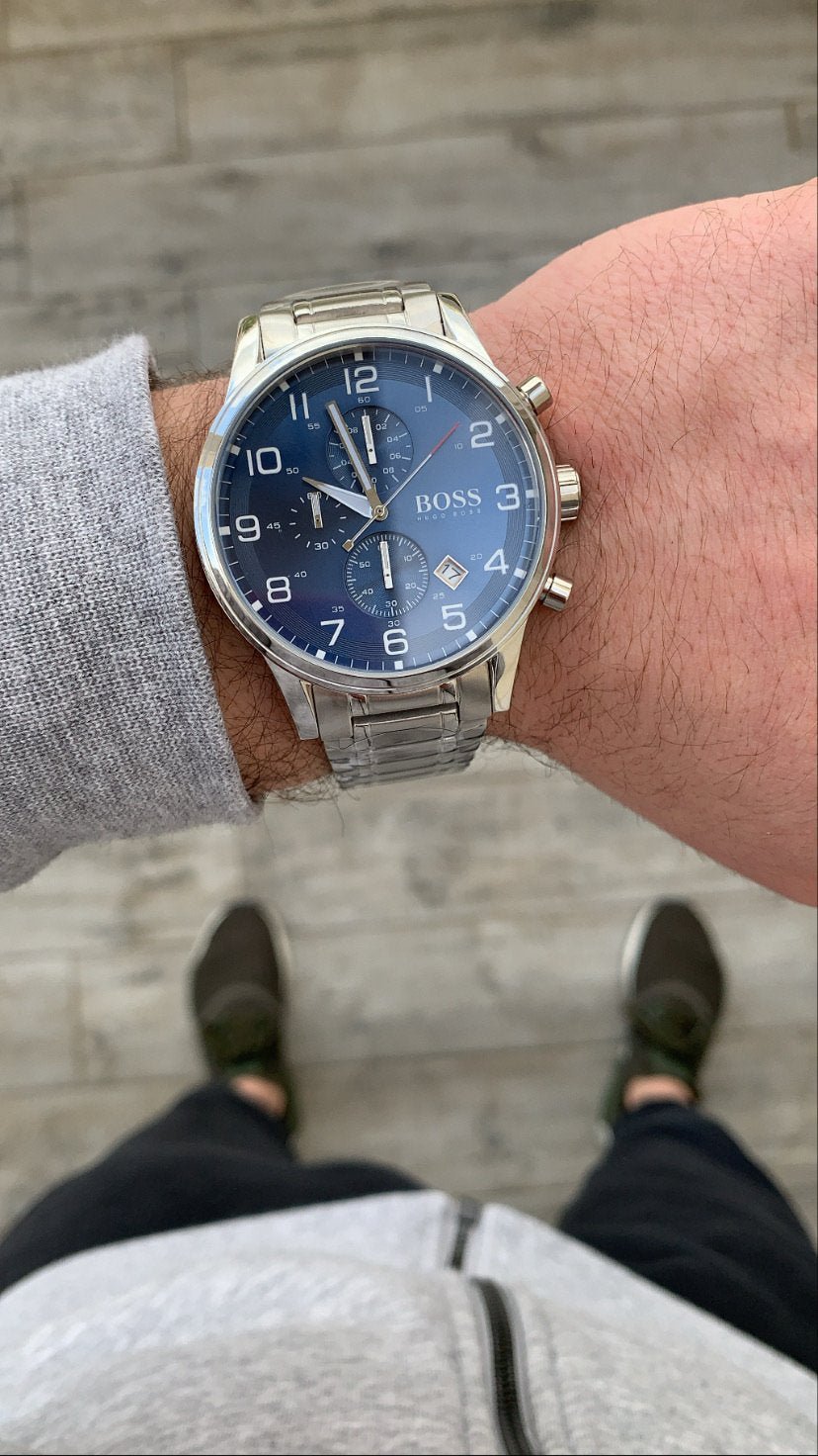  Shop Authentic Hugo Boss Aeroliner Blue Dial Silver Steel Strap Watch for Men - 1513183 - Luxxuri