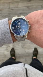  Shop Authentic Hugo Boss Aeroliner Blue Dial Silver Steel Strap Watch for Men - 1513183 - Luxxuri