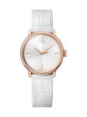  Shop Authentic Calvin Klein Accent White Dial White Leather Strap Watch for Women - K2Y2Y6K6 - Luxxuri