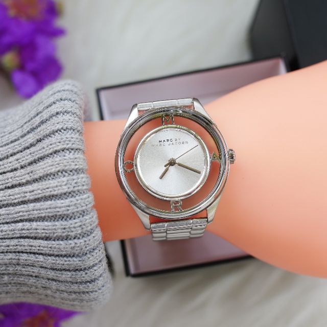  Shop Authentic Marc Jacobs Tether Transparent Silver Dial Silver Steel Strap Watch for Women - MBM3412 - Luxxuri