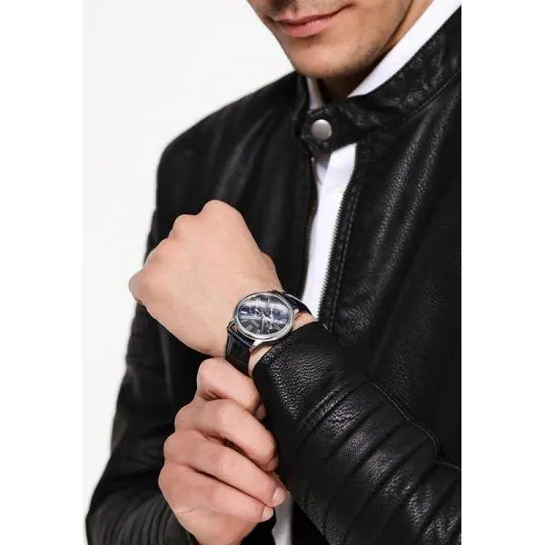  Shop Authentic Guess Wafer Chronograph Quartz Blue Dial Blue Leather Strap Watch For Men - W0496G3 - Luxxuri