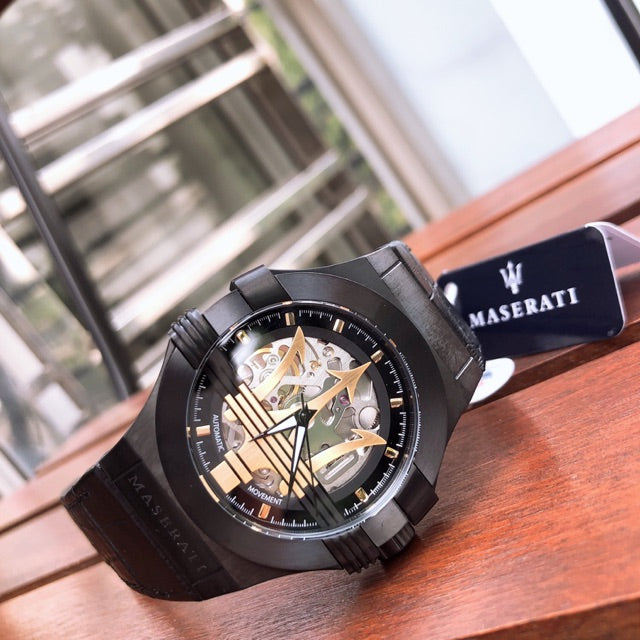  Shop Authentic Maserati Potenza Skeleton Limited Edition Black Dial Black Leather Strap Watch For Men - R8821108027 - Luxxuri