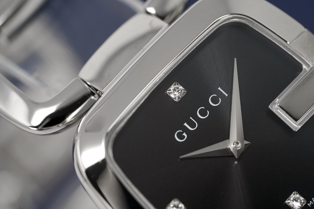  Shop Authentic Gucci G Gucci Diamonds Black Dial Silver Steel Strap Watch For Women - YA125406 - Luxxuri