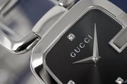  Shop Authentic Gucci G Gucci Diamonds Black Dial Silver Steel Strap Watch For Women - YA125406 - Luxxuri