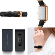  Shop Authentic Daniel Wellington Quadro Sheffield Black Dial Black Leather Strap Watch For Women - DW00100435 - Luxxuri
