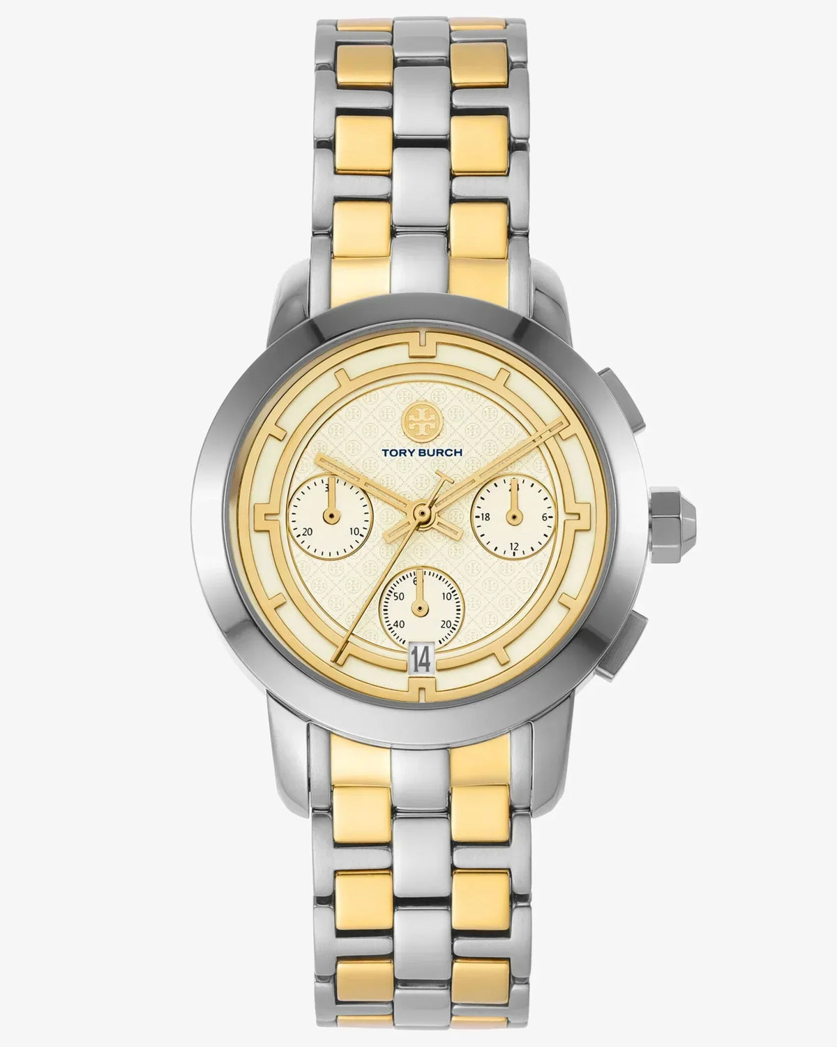 Tory Burch Classic Chronograph White Dial Two Tone Steel Strap Watch for Women - TBW1034