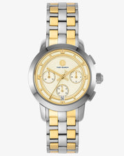 Tory Burch Classic Chronograph White Dial Two Tone Steel Strap Watch for Women - TBW1034