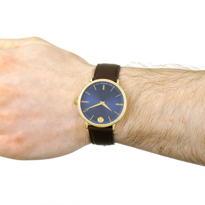  Shop Authentic Movado Ultra Slim Blue Dial Brown Leather Strap Watch For Men - 0607088 - Luxxuri