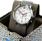  Shop Authentic Fossil Neutra Chronograph White Dial Silver Mesh Bracelet Watch for Men - FS5382 - Luxxuri