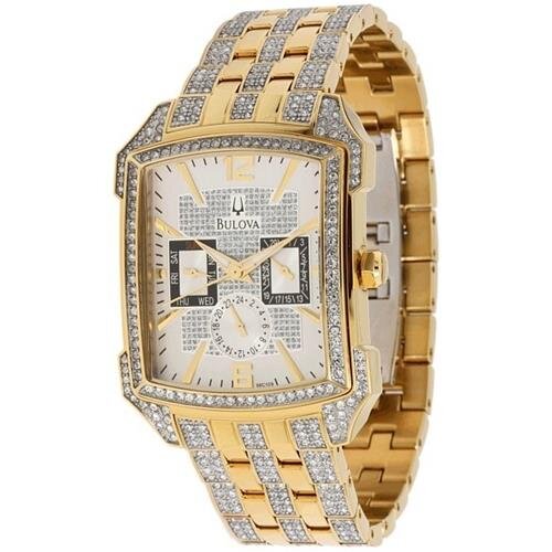  Shop Authentic Bulova Crystal Chronograph White Dial Two Tone Steel Strap Watch for Men - 98C109 - Luxxuri