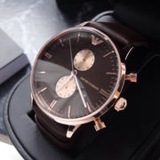  Shop Authentic Emporio Armani Classic Chronograph Brown Dial Brown Leather Strap Watch For Men - AR0387 - Luxxuri