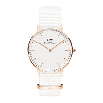  Shop Authentic Daniel Wellington Classic Dover White Dial White Nylon Strap Watch For Women - DW00100309 - Luxxuri