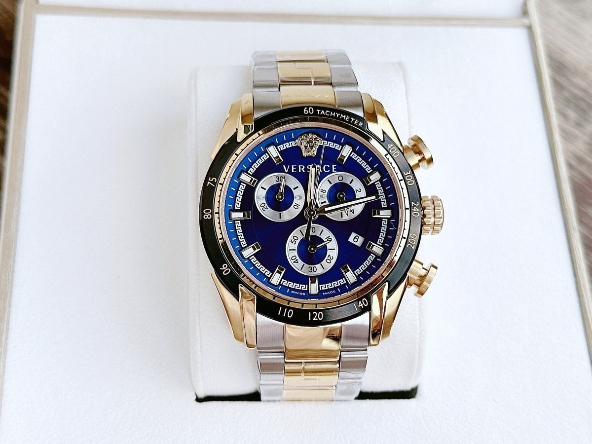  Shop Authentic Versace V-Ray Chronograph Quartz Blue Dial Two Tone Steel Strap Watch For Men - VE2I01021 - Luxxuri