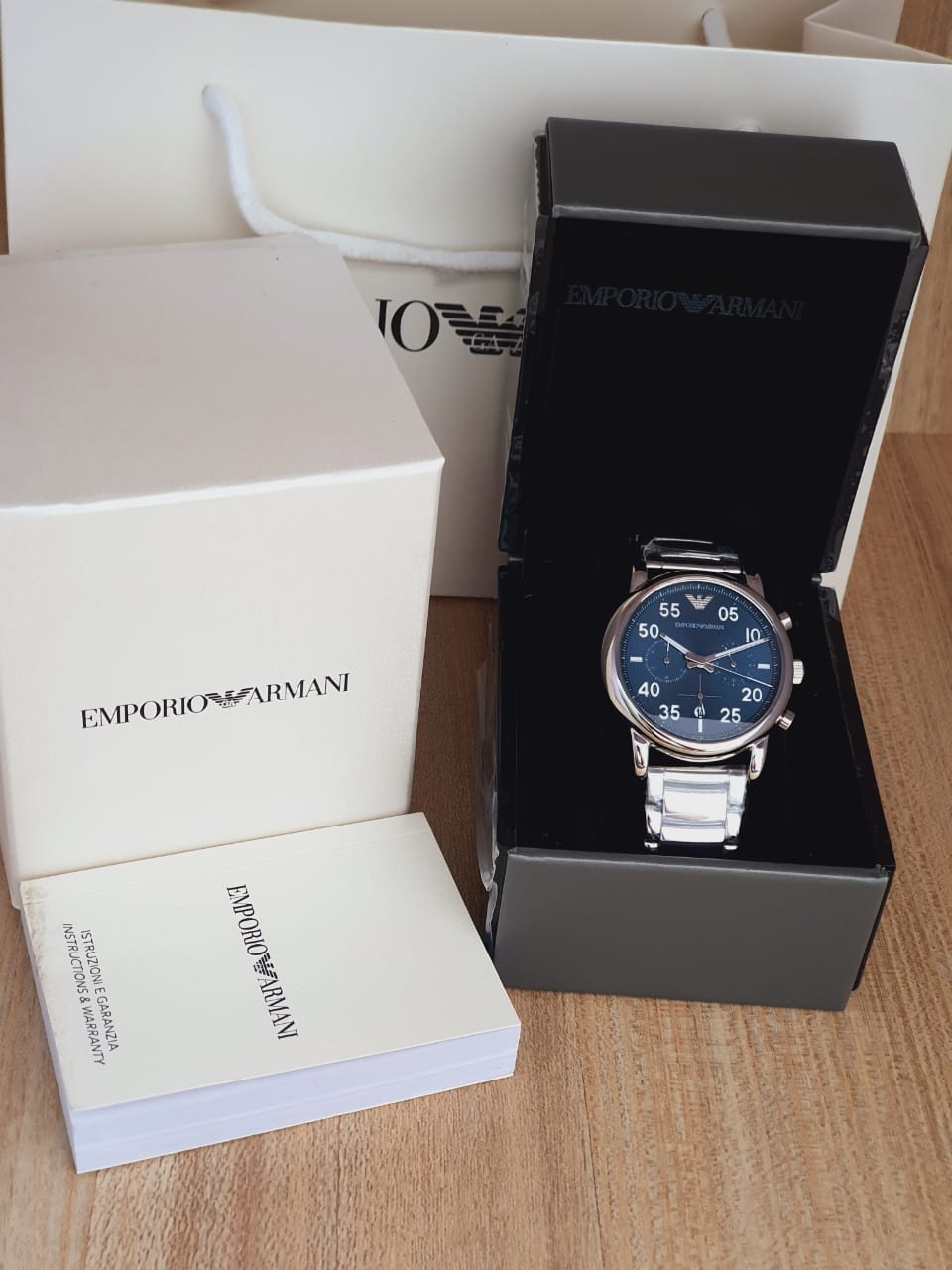  Shop Authentic Emporio Armani Luigi Chronograph Blue Dial Silver Steel Strap Watch For Men - AR11132 - Luxxuri