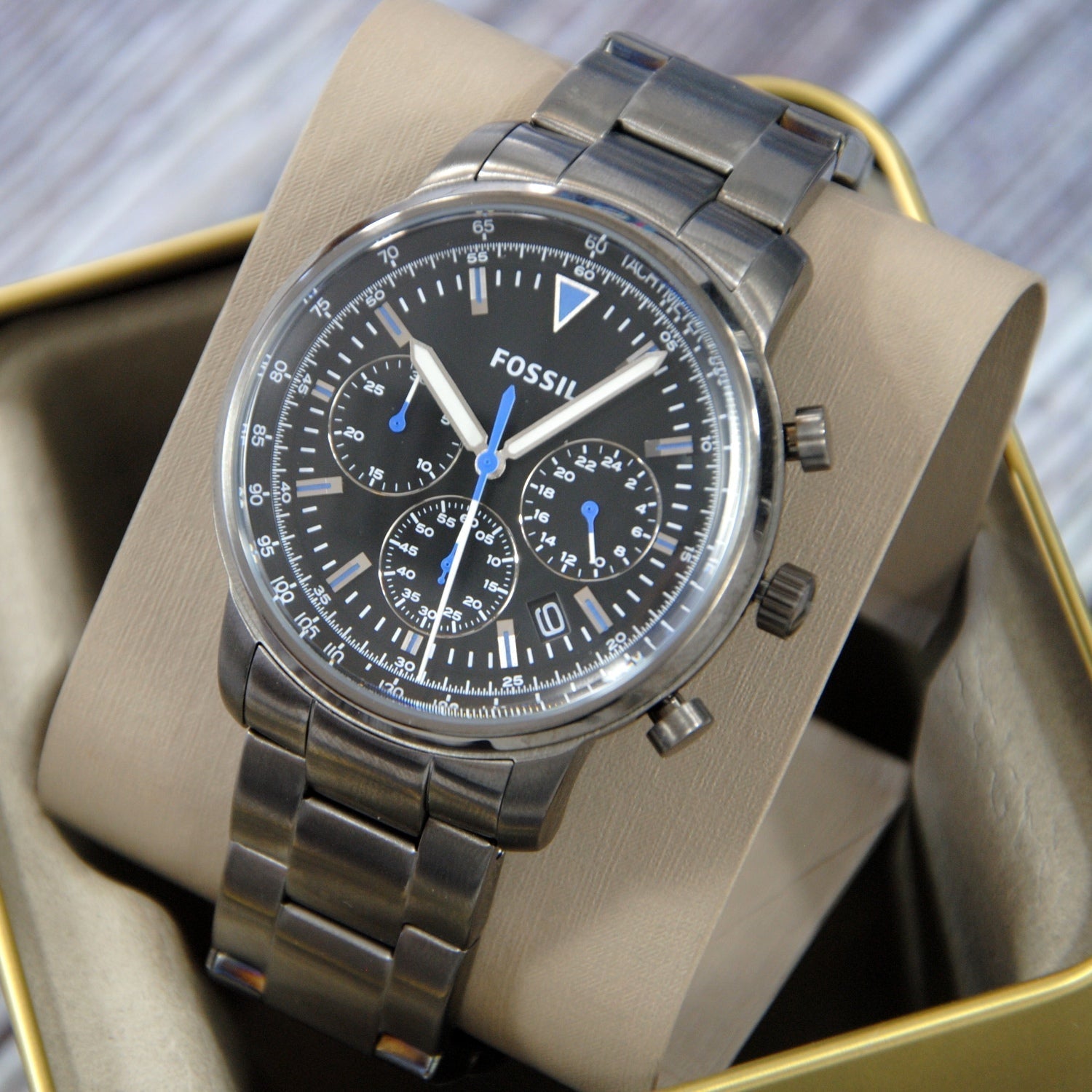  Shop Authentic Fossil Goodwin Chrono Analog Black Dial Grey Steel Strap Watch for Men - FS5518 - Luxxuri