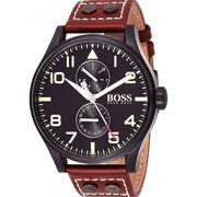  Shop Authentic Hugo Boss Aeroliner Maxx Black Dial Brown Leather Strap Watch For Men - 1513079 - Luxxuri