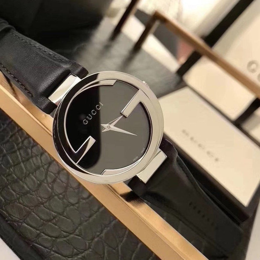  Shop Authentic Gucci G Interlocking Black Dial Black Leather Strap Watch For Women - YA133501 - Luxxuri