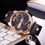  Shop Authentic Diesel Mini Daddy Dual Time Black & Gold Dial Black Leather Strap Watch For Men - DZ7317 - Luxxuri
