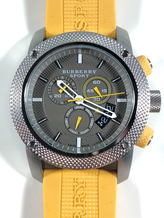  Shop Authentic Burberry Sport Chronograph Grey Dial Yellow Rubber Strap Watch for Men - BU7712 - Luxxuri