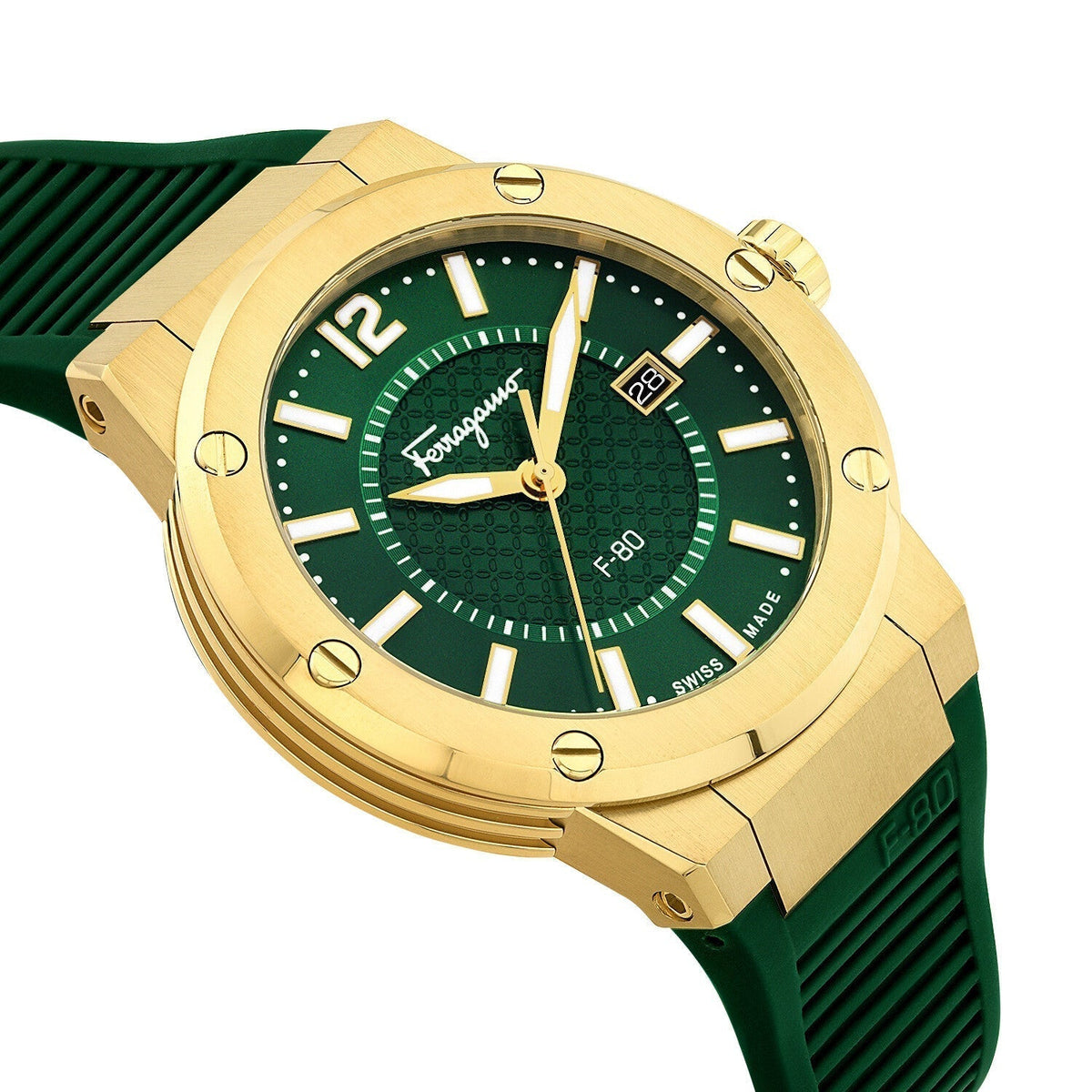  Shop Authentic Salvatore Ferragamo F-80 Classic Green Dial Green Rubber Strap Watch for Men - SFHY02022 - Luxxuri