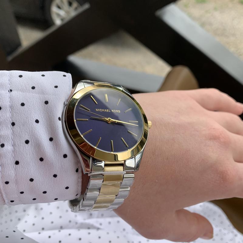  Shop Authentic Michael Kors Slim Runway Blue Dial Two Tone Steel Strap Watch for Women - MK3479 - Luxxuri